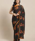 Black printed georgette saree with blouse
