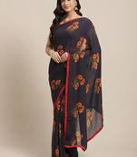 Blue printed georgette saree with blouse