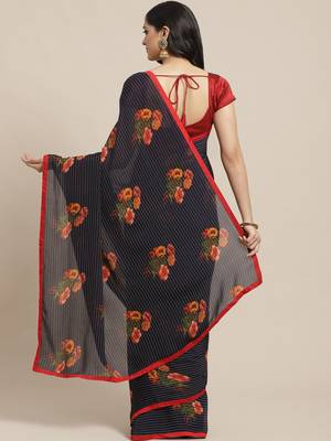 Blue printed georgette saree with blouse 2