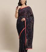 Navy blue printed georgette saree with blouse
