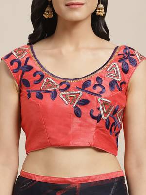 Navy blue printed georgette saree with blouse 4