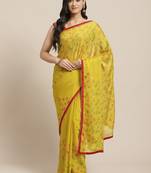 Mustard printed georgette saree with blouse