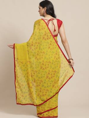 Mustard printed georgette saree with blouse 2