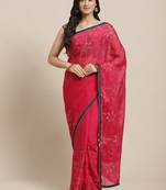Pink printed georgette saree with blouse