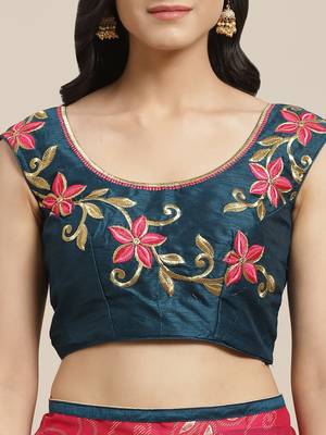 Pink printed georgette saree with blouse 4