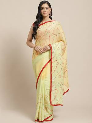 Peach printed georgette saree with blouse 1