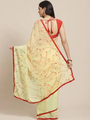 Peach printed georgette saree with blouse 2