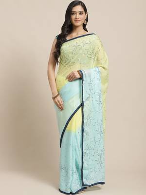 Multicolor printed georgette saree with blouse 1