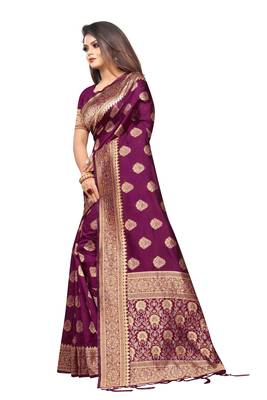 Wine woven banarasi silk saree with blouse 1