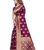 Wine woven banarasi silk saree with blouse