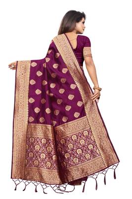Wine woven banarasi silk saree with blouse 2