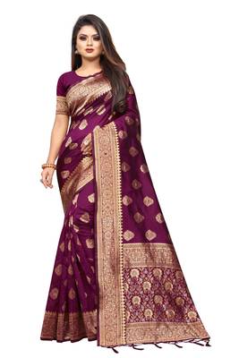 Wine woven banarasi silk saree with blouse 4