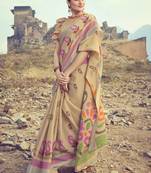 Beige woven linen saree with blouse