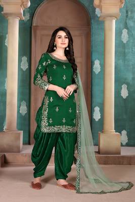 Green embroidered art silk salwar 1
