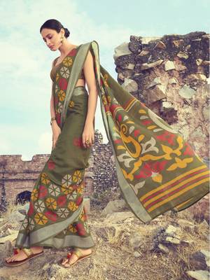 Mehendi woven linen saree with blouse 1