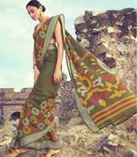 Mehendi woven linen saree with blouse