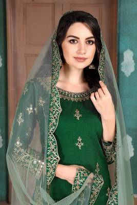 Green embroidered art silk salwar 2