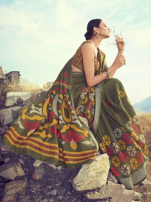 Mehendi woven linen saree with blouse 2