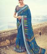 Sky blue woven linen saree with blouse