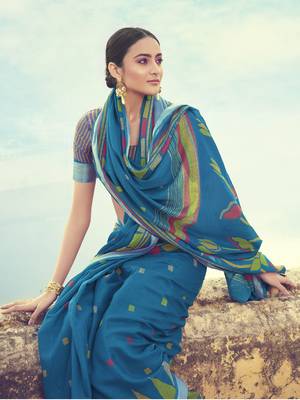 Sky blue woven linen saree with blouse 2