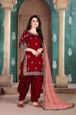 Maroon embroidered art silk salwar 1