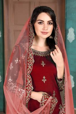 Maroon embroidered art silk salwar 2