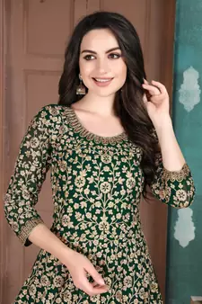Green embroidered faux georgette salwar
