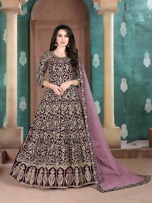 Purple embroidered faux georgette salwar 1