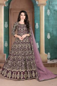 Purple embroidered faux georgette salwar