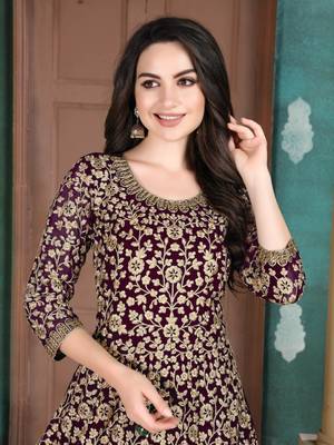 Purple embroidered faux georgette salwar 2