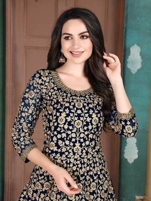 Navy-blue embroidered faux georgette salwar 2