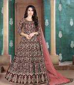 Eid Salwar Kameez Maroon Faux Georgette Embroidered Semi Stitched