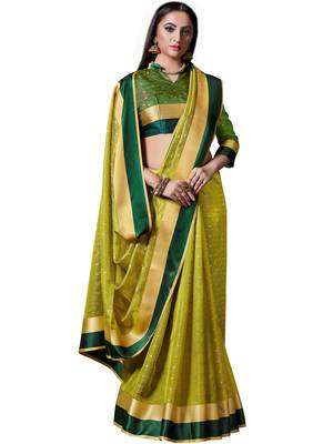 Parrot green woven jacquard saree with blouse 1