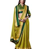 Parrot green woven jacquard saree with blouse