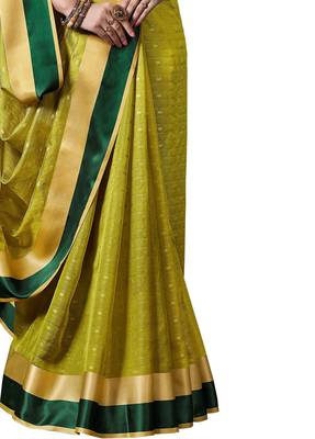 Parrot green woven jacquard saree with blouse 2