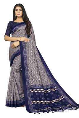 Women Blue Bhagalpuri Silk Saree with Printed Design Blouse Piece 1