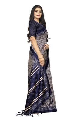 Women Blue Bhagalpuri Silk Saree with Printed Design Blouse Piece 2