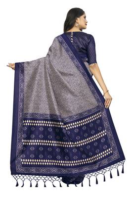 Women Blue Bhagalpuri Silk Saree with Printed Design Blouse Piece 3
