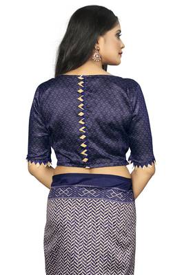 Women Blue Bhagalpuri Silk Saree with Printed Design Blouse Piece 5