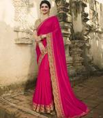 Dark pink embroidered raw silk saree with blouse