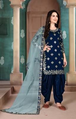 Navy-blue embroidered art silk salwar 1