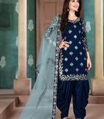 Navy-blue embroidered art silk salwar