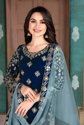 Navy-blue embroidered art silk salwar 2