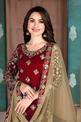 Maroon embroidered art silk salwar 2