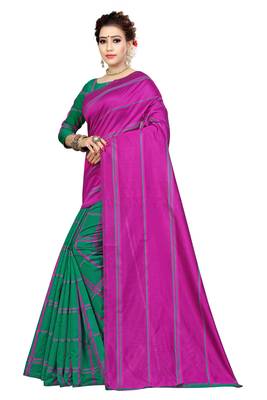 Green printed cotton silk saree with blouse 2