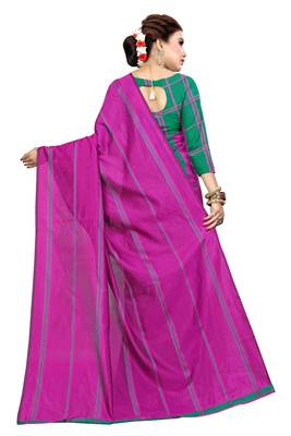 Green printed cotton silk saree with blouse 3