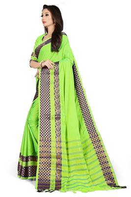 Green woven cotton silk saree with blouse 2