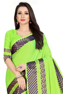 Green woven cotton silk saree with blouse 4