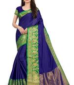 Blue Woven Cotton Silk Saree With Blouse