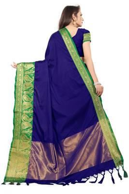 Blue Woven Cotton Silk Saree With Blouse 3